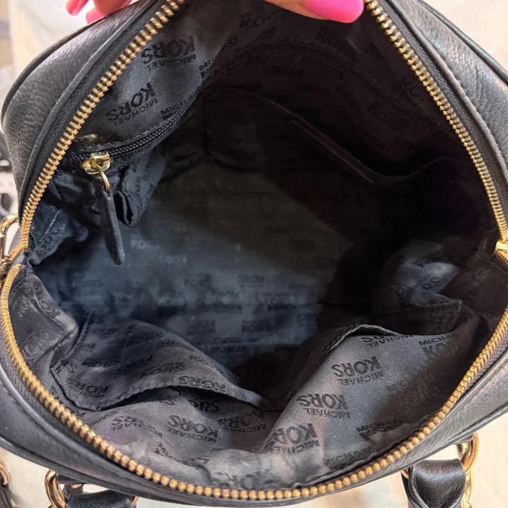 Michael‎ Kors Vintage Bedford Black Pebbled Leather Satchel Crossbody Bag Gold